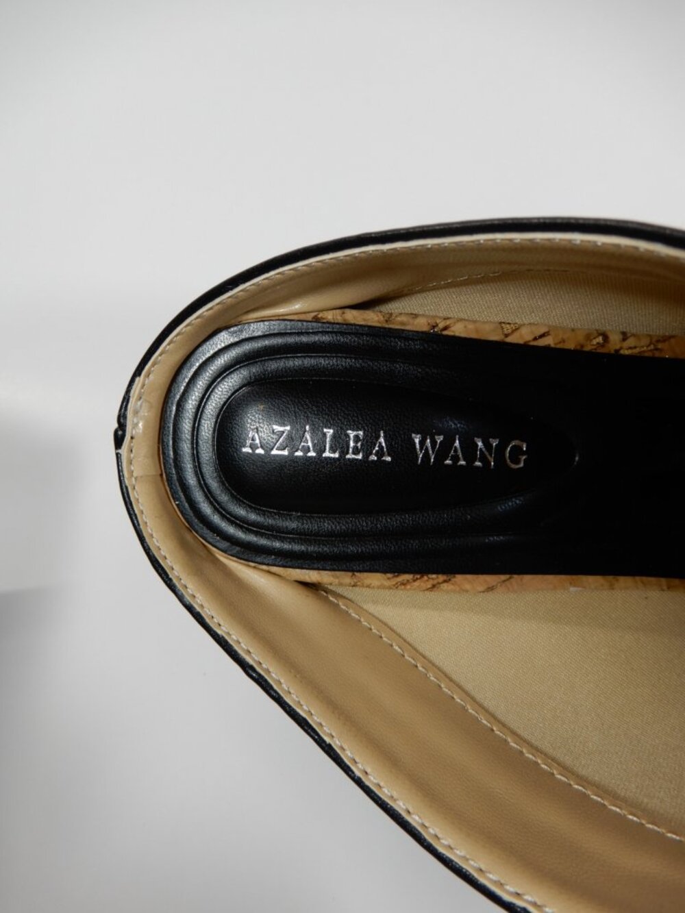 AZALEA WANG Maelie Peep Toe Shoes Cork Platform Stiletto Heel Size 6.5 Black NEW - Picture 10 of 13